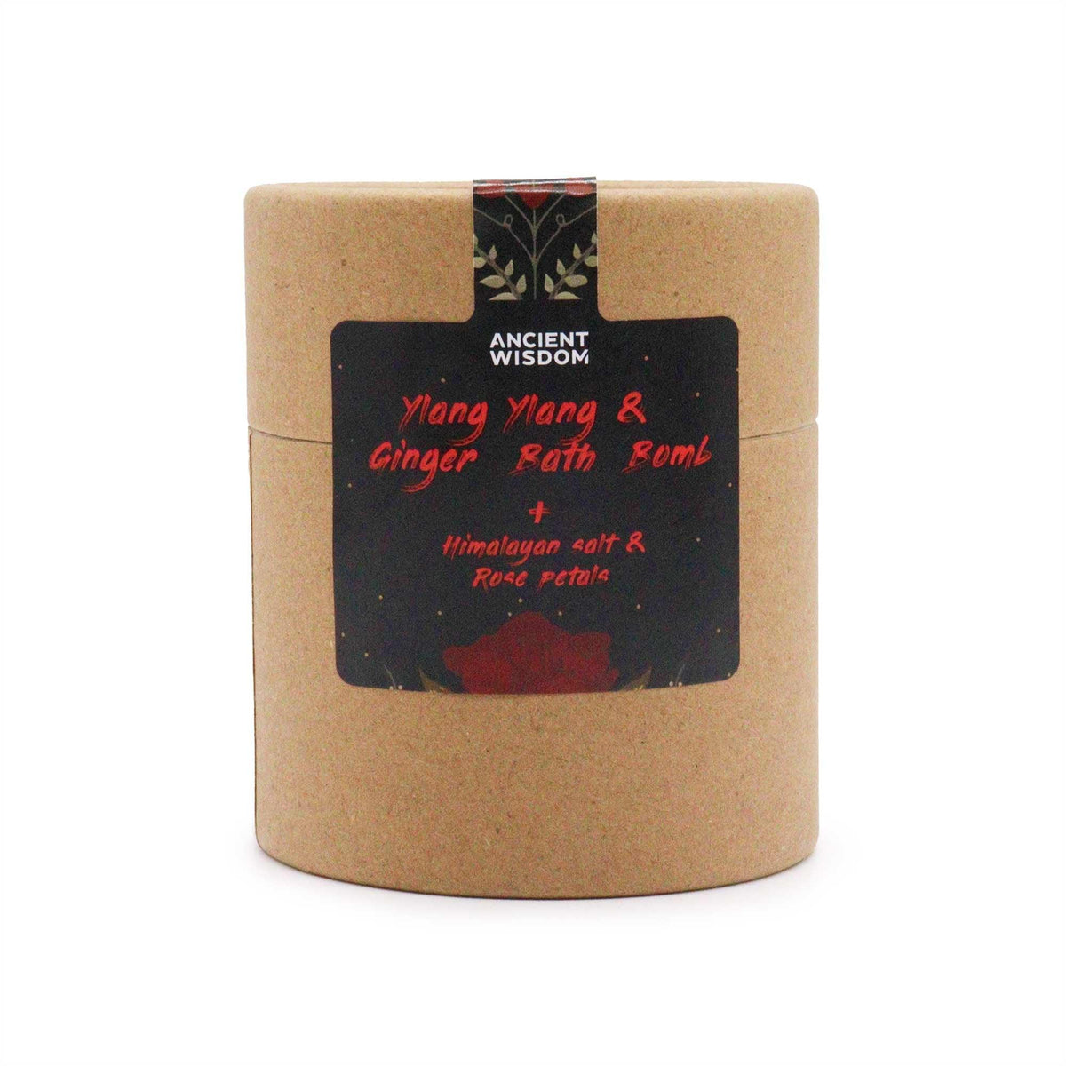 Ylang Ylang and ginger bath bomb by AW GIFTS, single-piece bath product with floral and spicy scent, relaxing bath setting.