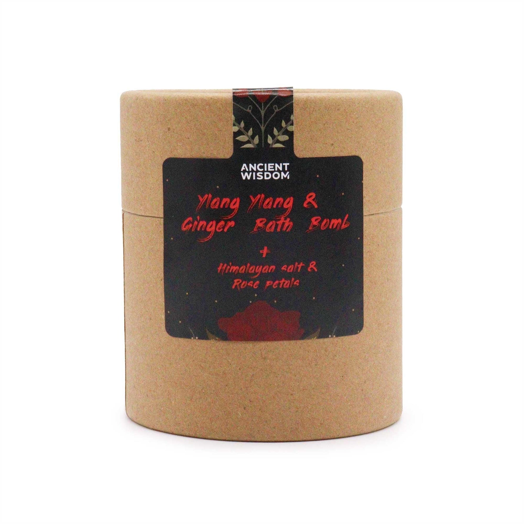 Ylang Ylang and ginger bath bomb by AW GIFTS, single-piece bath product with floral and spicy scent, relaxing bath setting.