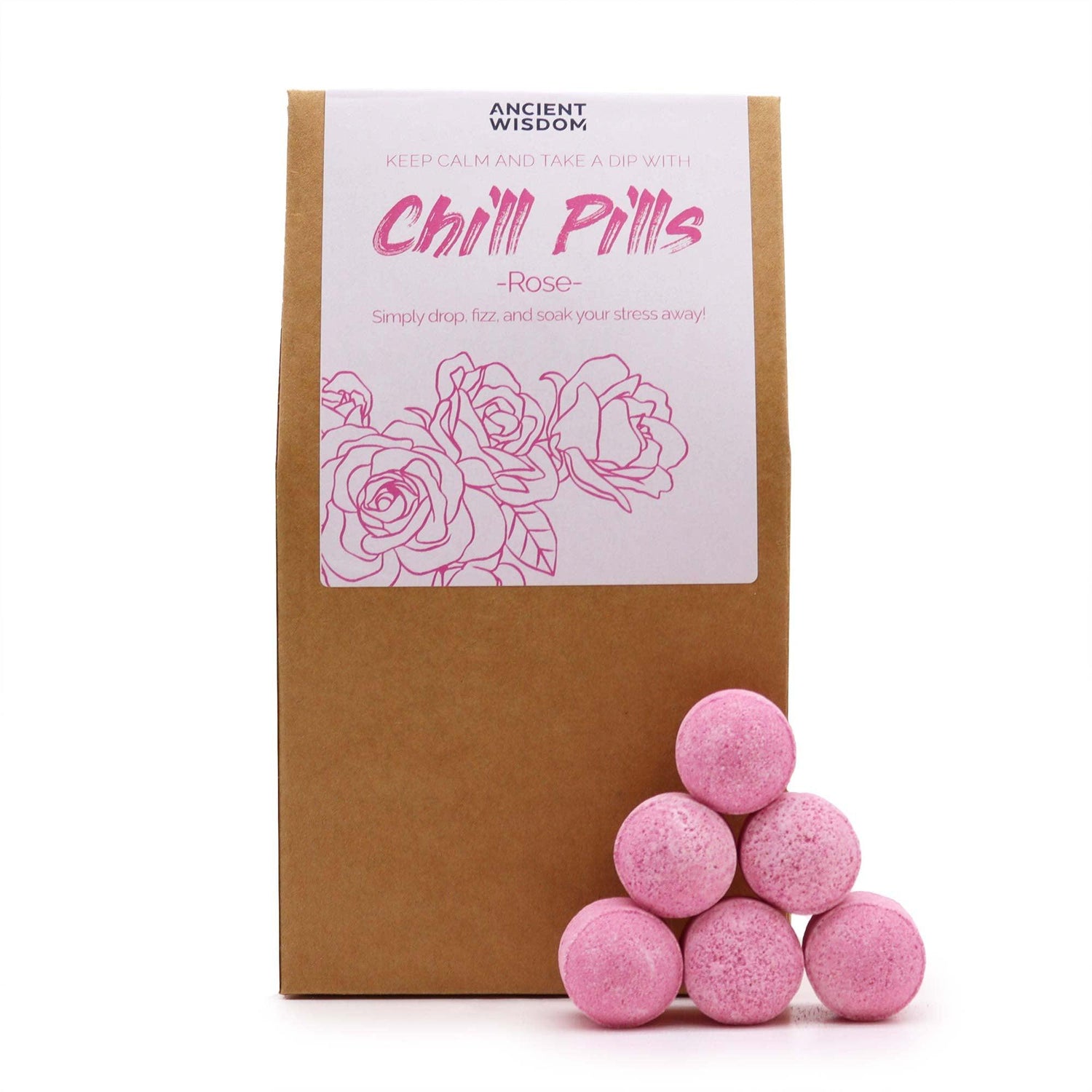 Chill Pills gift pack in rose flavor by AW Gifts, 350g, featuring colorful, playful candy pills in a decorative box.