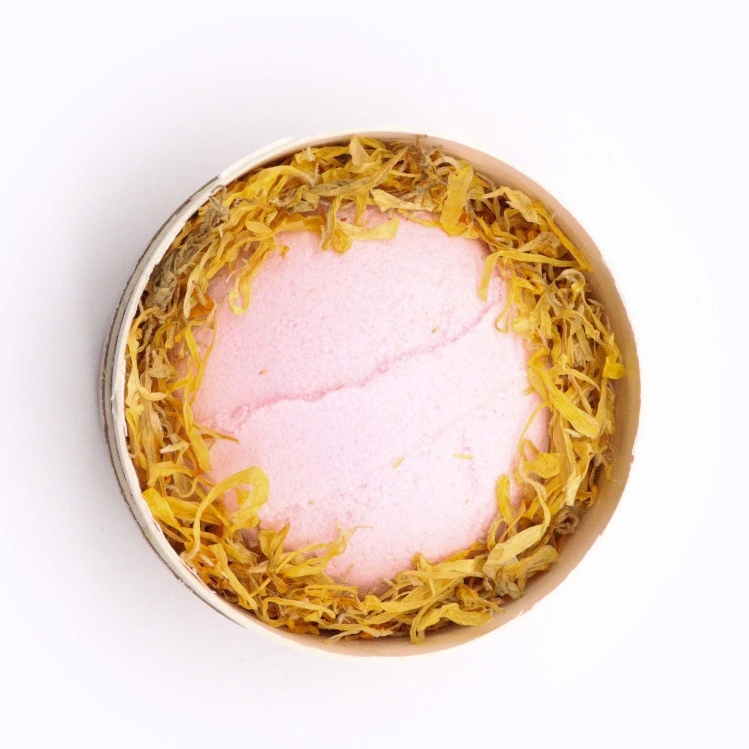 Pink and white Frankincense and Rose Bath Bomb from AW GIFTS with floral and herbal accents, designed for relaxing bath time.