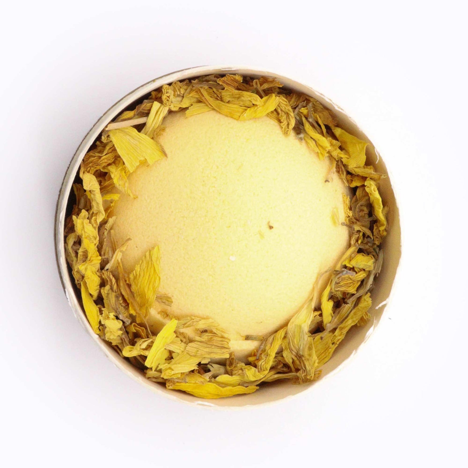 Lavender and grapefruit scented bath bomb by AW GIFTS, featuring a colorful, round sphere with chamomile and grapefruit accents.