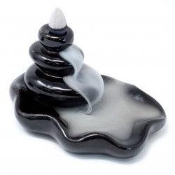 Large back flow incense burner by AW GIFTS featuring pebble design flowing into a pool for aromatic smoke display.