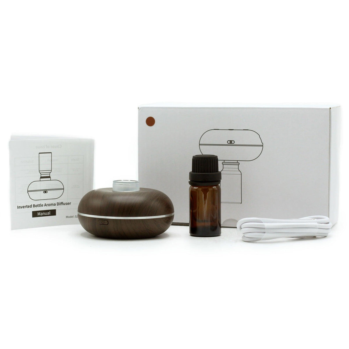 Mini AW Gifts waterless oil nebulizer with motion detector, USB A to C cable, compact accessory for aromatherapy and relaxation.