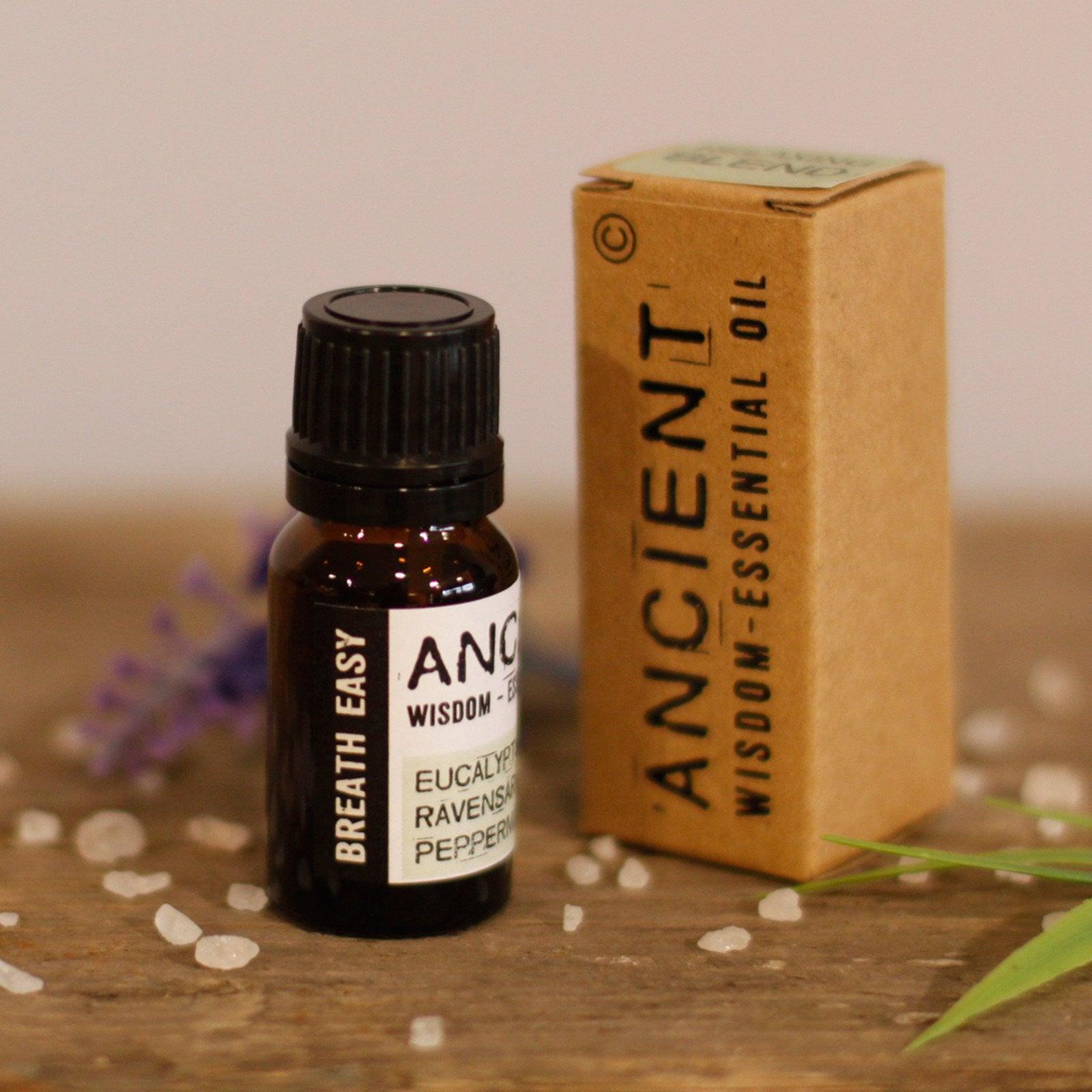 AW GIFTS Breathe Easy essential oil blend in a 10ml boxed skin care product, featuring a soothing aromatic scent.