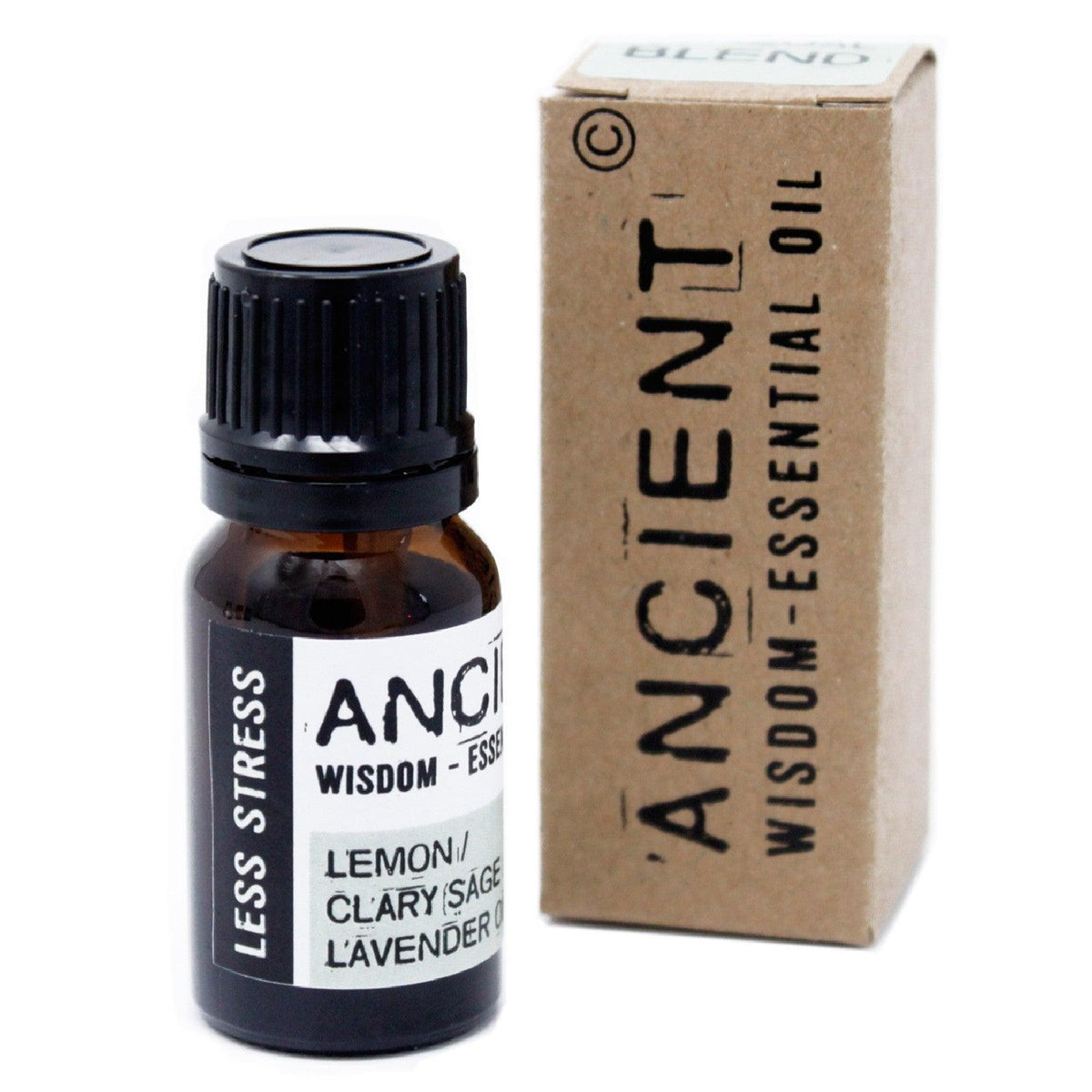 AW GIFTS Less Stress Essential Oil Blend in a 10ml box, featuring a soothing skin care product with natural aromatherapy benefits.