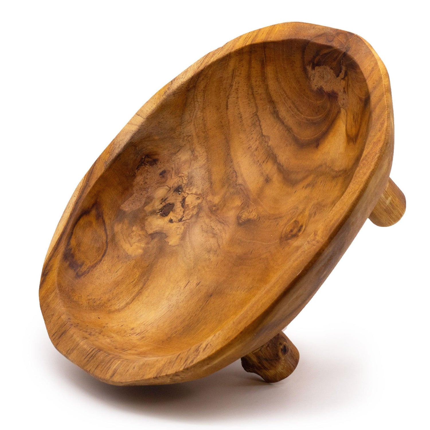 Smooth teakwood fruit bowl on legs, 30x23x10 cm, by AW GIFTS, featuring a polished wooden design and sturdy legs.