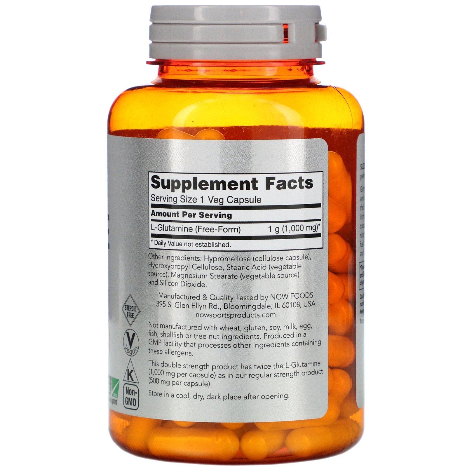 MKSTAVRINOS NOW Foods L-Glutamine supplement, 1,000 mg, 120 vegan capsules, dietary supplement for muscle support