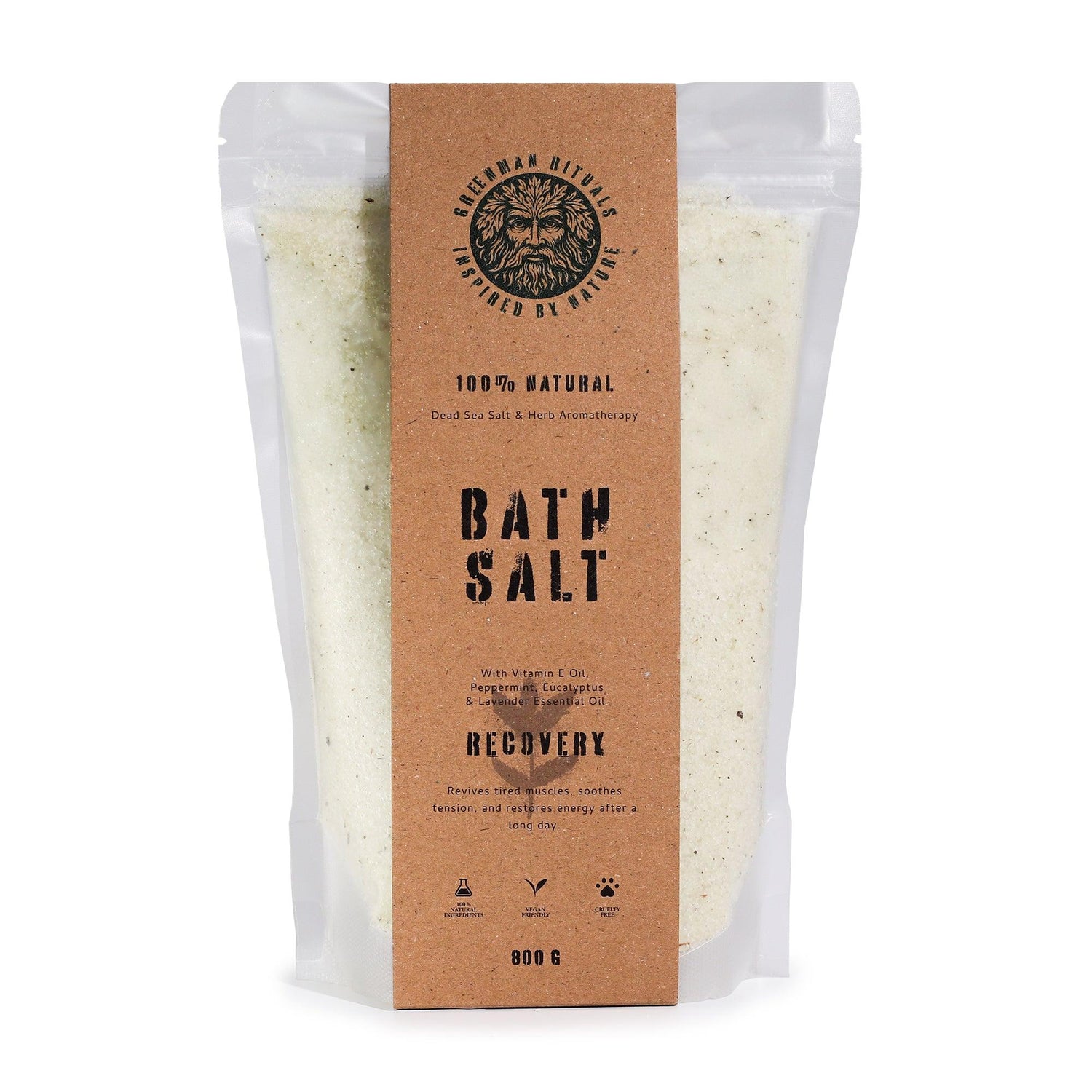 Greenman Rituals Menthol Aromatherapy Epsom Bath Salt for recovery by AW GIFTS, showing the relaxing bath salt in a jar.