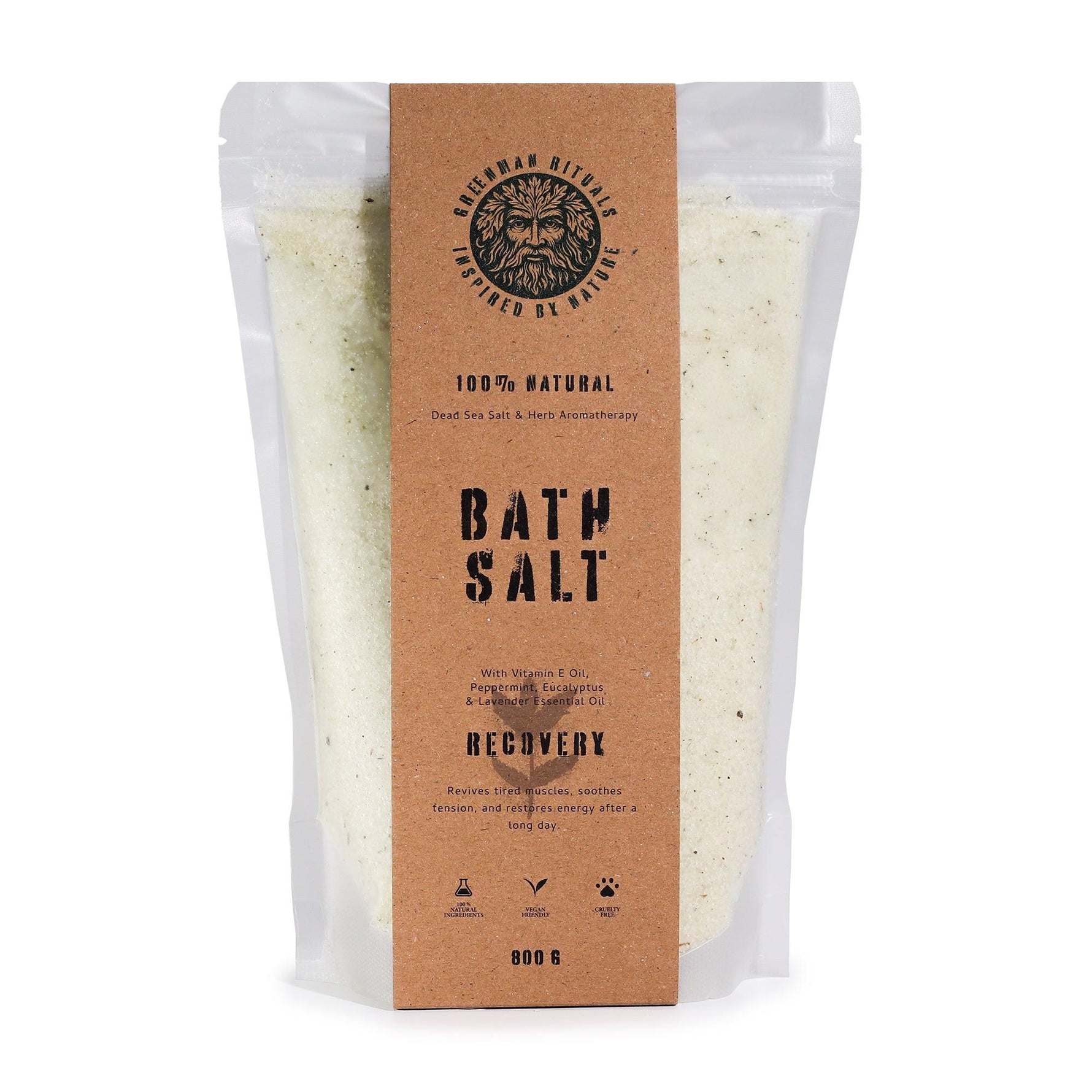 Greenman Rituals Menthol Aromatherapy Epsom Bath Salt for recovery by AW GIFTS, showing the relaxing bath salt in a jar.