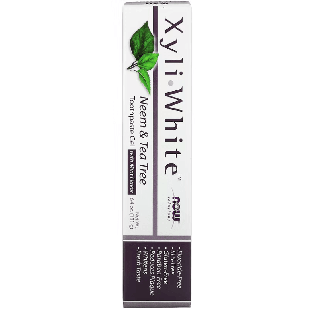 MKSTAVRINOS XyliWhite Neem & Tea Tree Mint Toothpaste Gel in 6.4 oz tube, showcasing fresh mint flavor and natural ingredients.