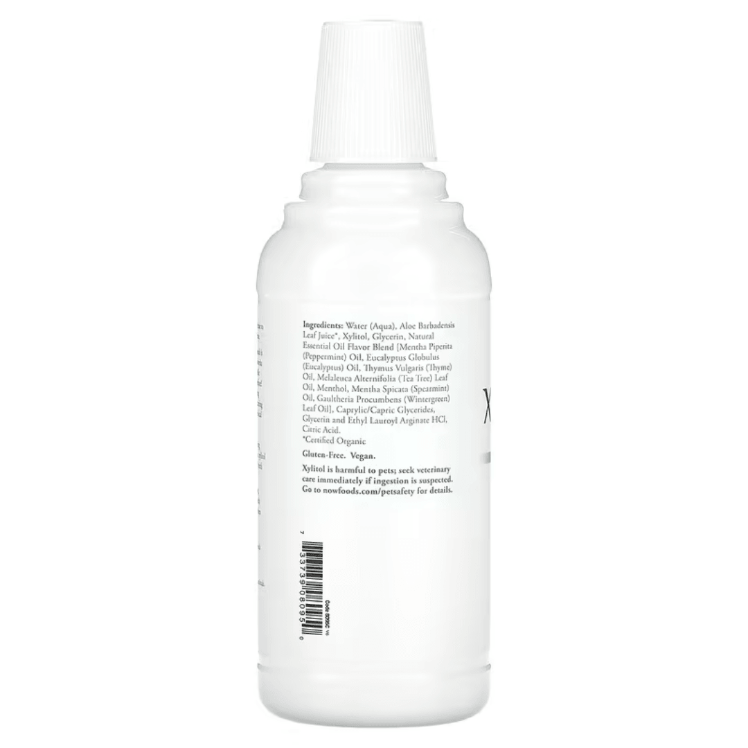 MKSTAVRINOS XyliWhite Mouthwash by NOW Foods, Solutions, Fluoride-Free, Refreshmint flavor, 16 fl oz bottle.