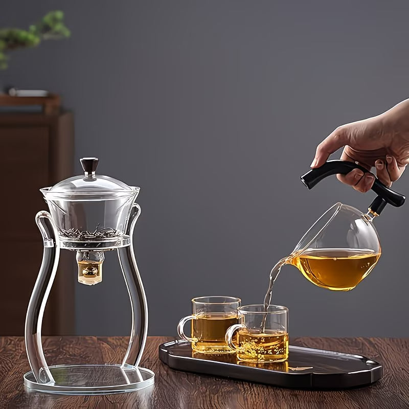 Borosilicate glass Gongfu tea set with lazy style teapot and suction brewing, designed for premium tea-making by TEMU.