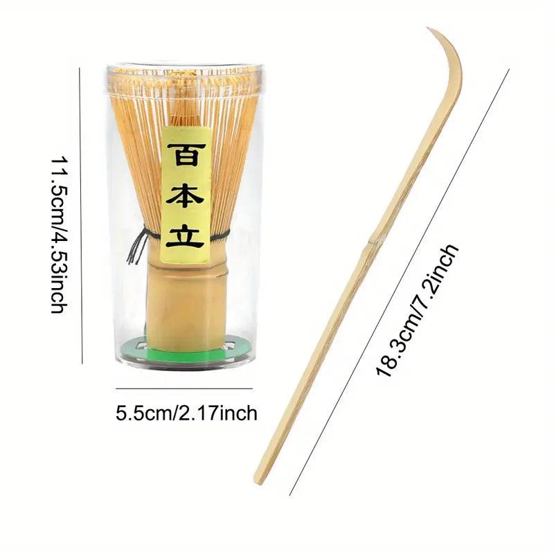Japanese matcha whisk bamboo chasen and tea spoon chashaku set for traditional tea preparation.