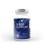 ZINZINO Sleep Support supplement bottle with white label and capsules inside, designed to promote restful sleep and relaxation.