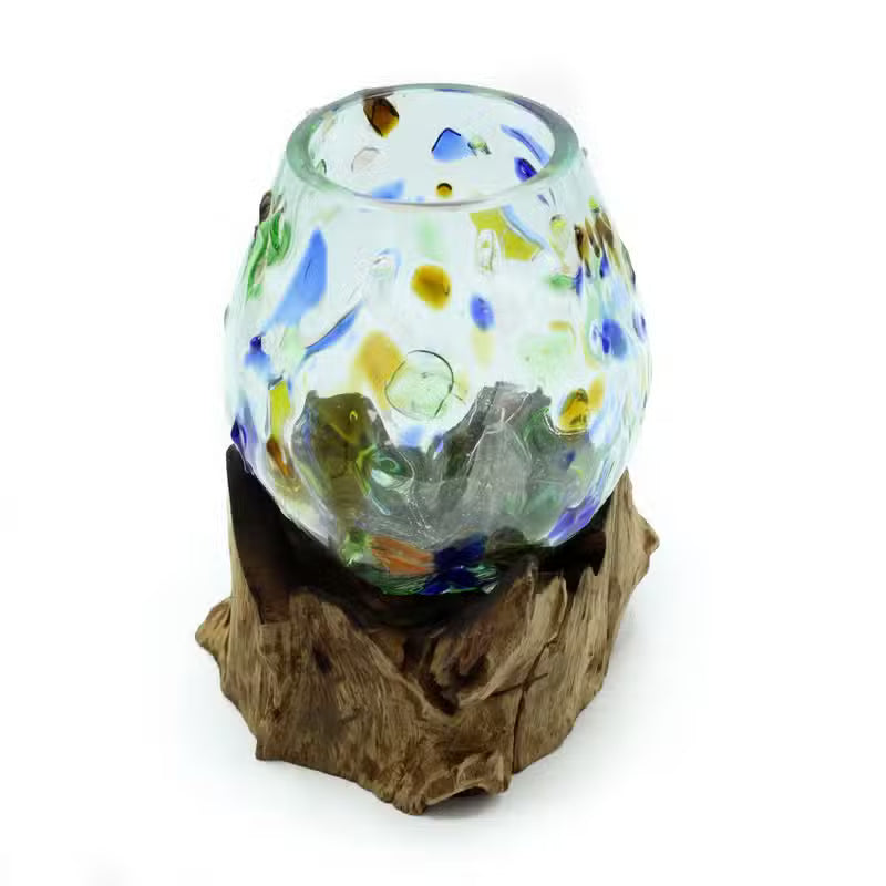Molten Coloured Glass on Gamal Wood – Medium Bowl