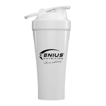 Genius Nutrition 600ml shaker bottle for supplements and drinks, with a secure lid and mixing ball for smooth blending.