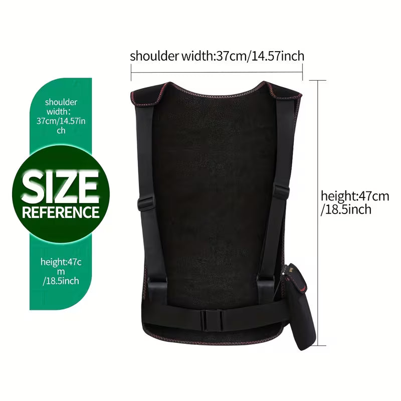 TEMU wearable back heating pad massager with adjustable belt, three heat levels, and auto shut-off for muscle and back pain relief.