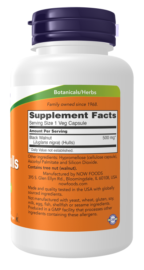 NOW Foods, Black Walnut Hulls 500 mg, 100Veg Capsules