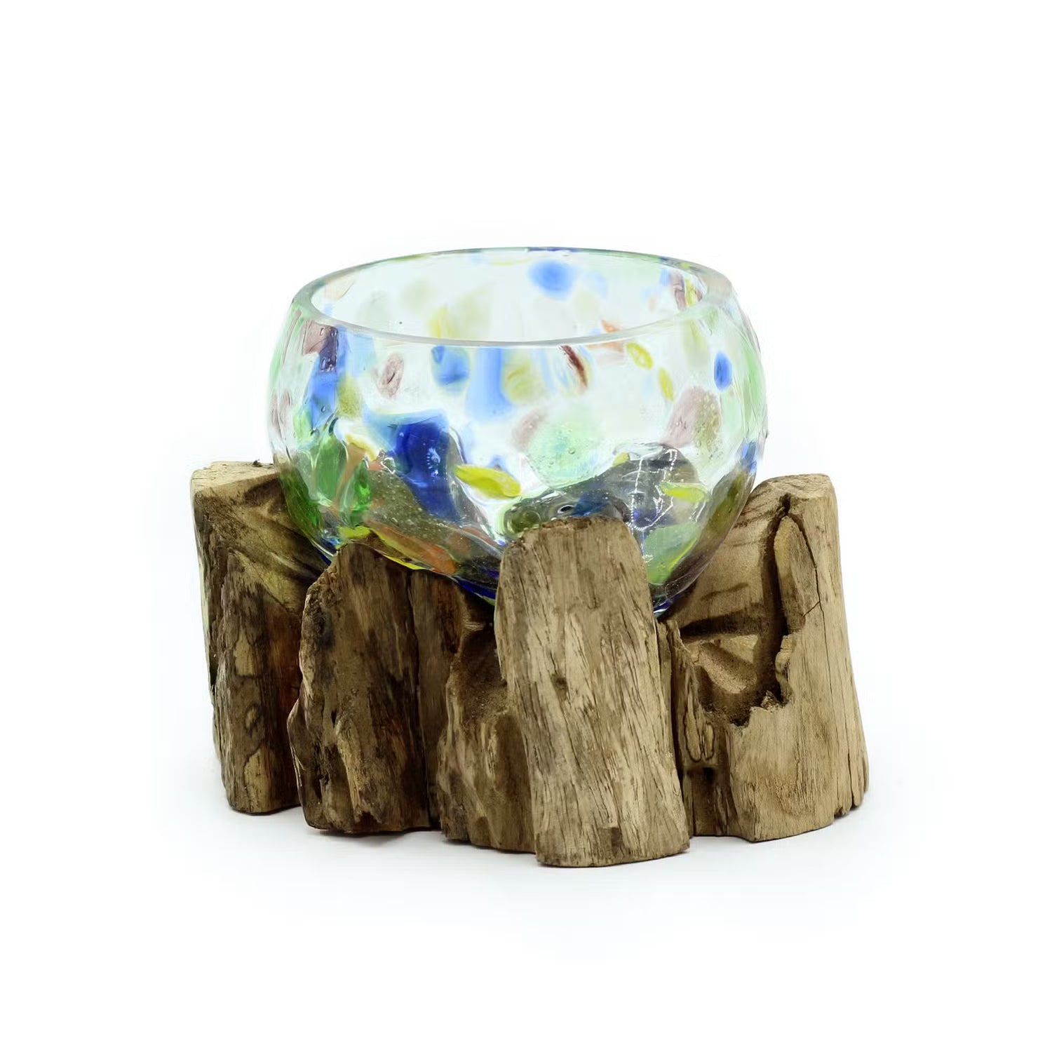 Molten Coloured Glass on Gamal Wood – Small Bowl