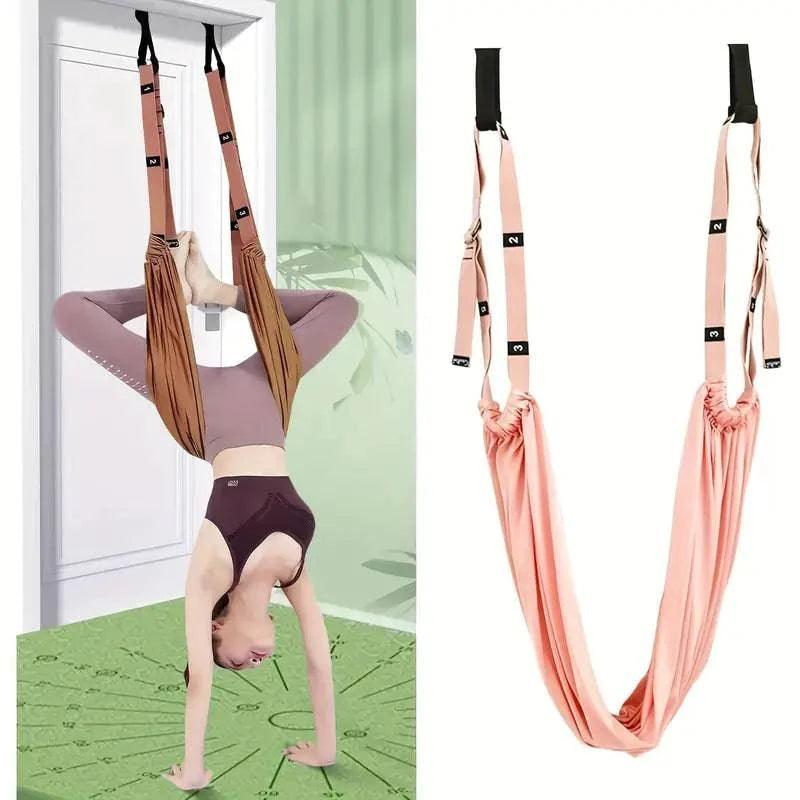 TEMU aerial yoga rope with elastic band for home fitness, supports low back stretches, handstands, and dance yoga exercises.