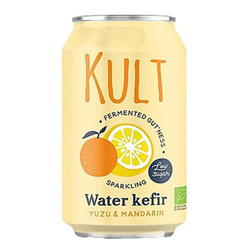 Herbalistas KULT Bio Water Kefir with yuzu and mandarin in a 330ml bottle, refreshing probiotic beverage with citrus flavors.
