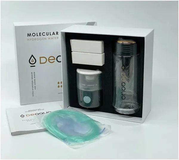 DEAQUA 3 in 1 hydrogen and ozone bottle by DETA ELIS, compact device with transparent tank and control buttons for water purification.