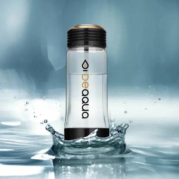 DEAQUA 3 in 1 hydrogen and ozone bottle by DETA ELIS, showing the sleek, compact device with digital display and control buttons.