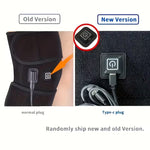 Heated USB knee massager from TEMU showing a black knee wrap with control buttons, designed for comfort and relaxation at home.