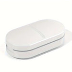 White portable 2-in-1 pill cutter and organizer by TEMU, compact design with compartments and a built-in blade for easy medication management.