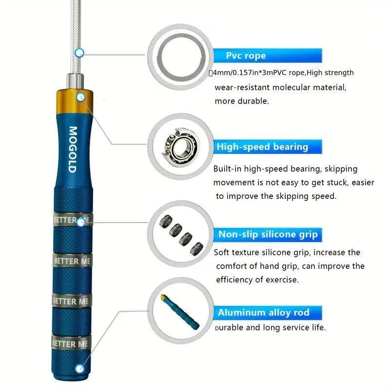 TEMU professional adjustable speed jump rope, a fitness equipment for cardio workouts, with a lightweight handle and durable cable.
