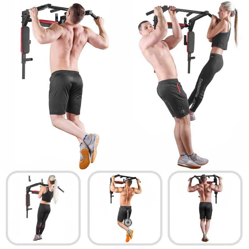 Viking Fitness P-07 pull-up bar and dip stand accessory mounted on a wall for upper body exercise workouts.
