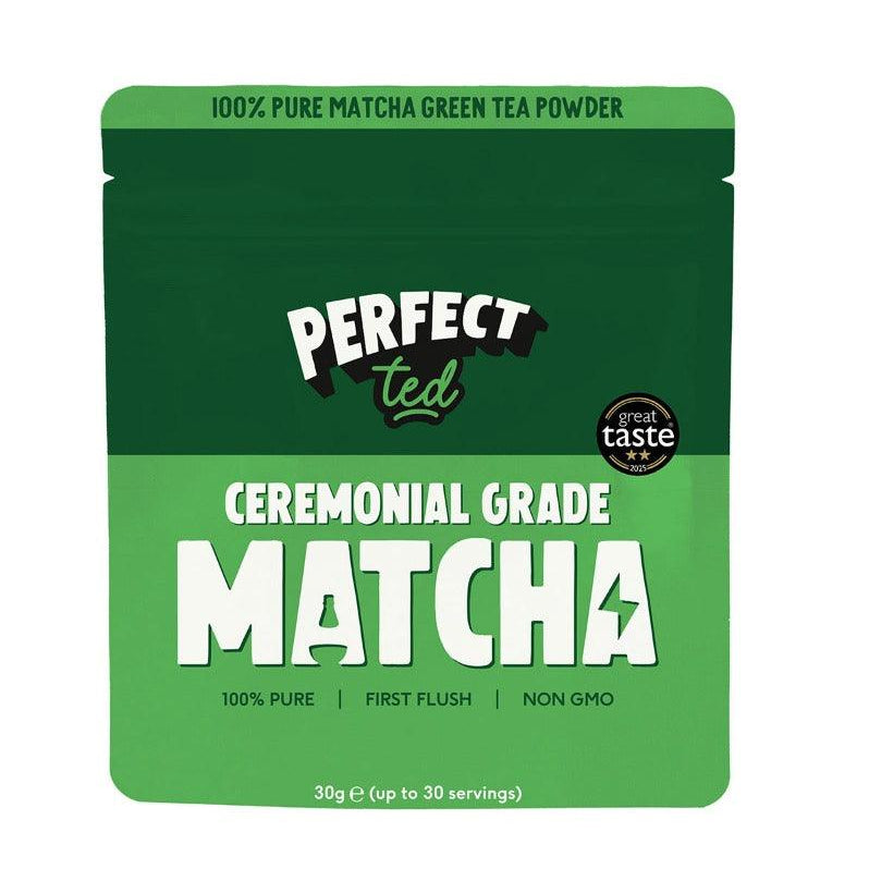 HERBALISTAS PerfectTed BIO Ceremonial Grade Matcha Powder in 30g container, vibrant green powdered matcha for traditional tea.
