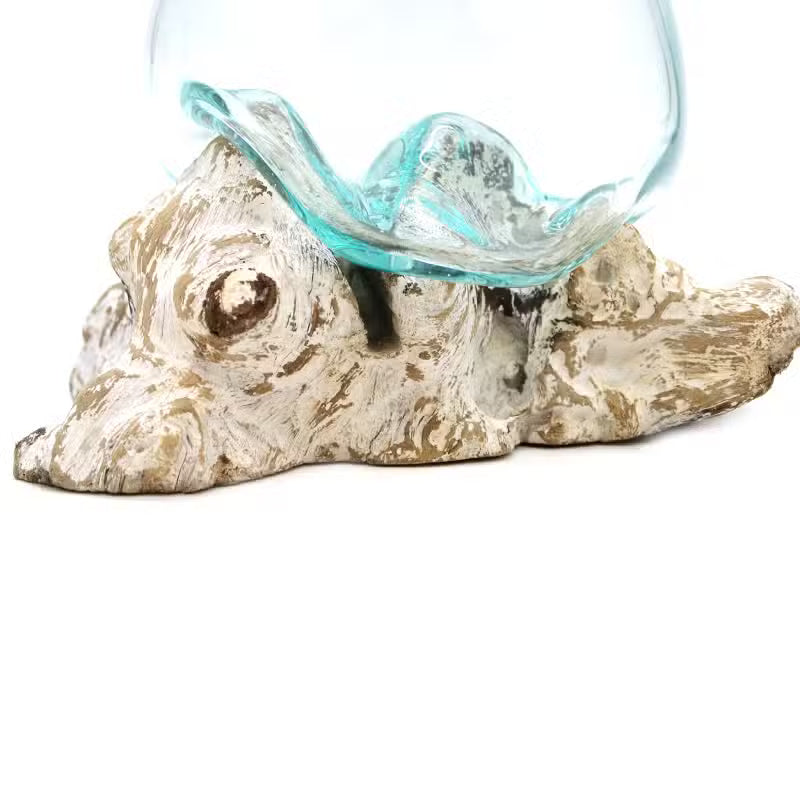Handmade Molten Glass on Whitewashed Wood – Large Bowl
