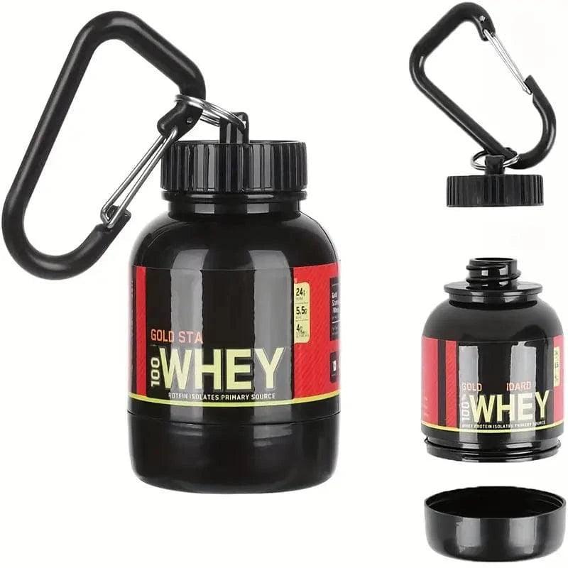 Small 100ml TEMU whey protein container, compact storage jar for supplements, with a clear lid and label design.