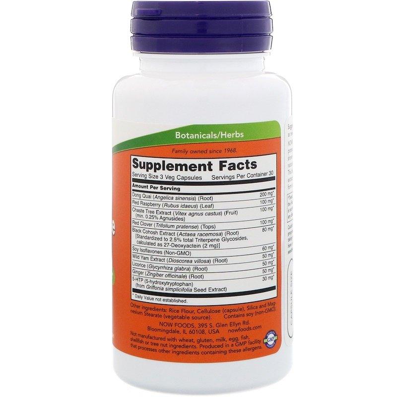 Now Foods Menopause Support supplement in 90 vegetarian capsules, featuring herbal blend to support hormonal balance.