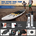 Inflatable TEMU stand-up paddleboard suitable for beginners, children, and adults, shown inflated on water.