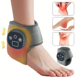 TEMU adjustable ankle heating and vibration massager with USB charging, showing control buttons and heating level indicators.
