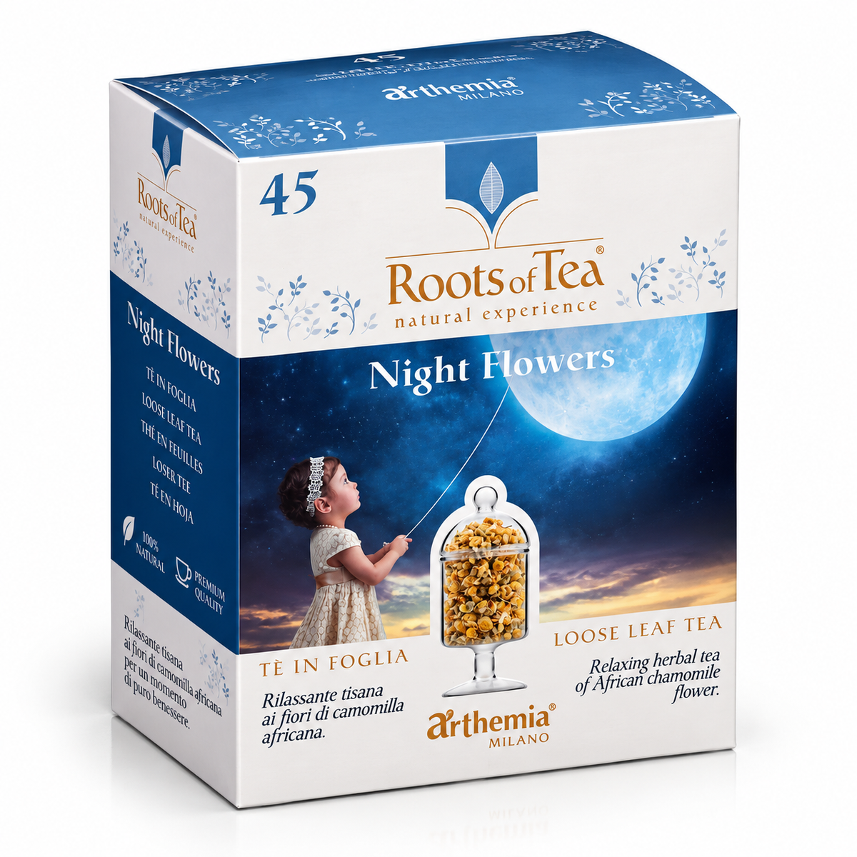 WILTON Roots of Tea African Chamomile herbal infusion tea box, 40 g, with nighttime flower design