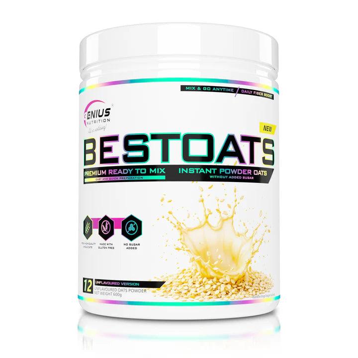 Unflavored BestOats superfood from Genius Nutrition in a 600g bag, showing the simple, natural oat product.