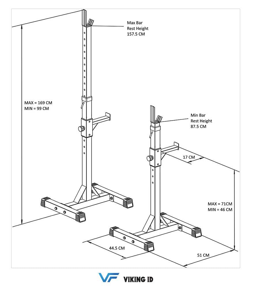 VIKING FITNESS BR-25 squat stands and barbell rack with sturdy metal construction and adjustable support for weightlifting.