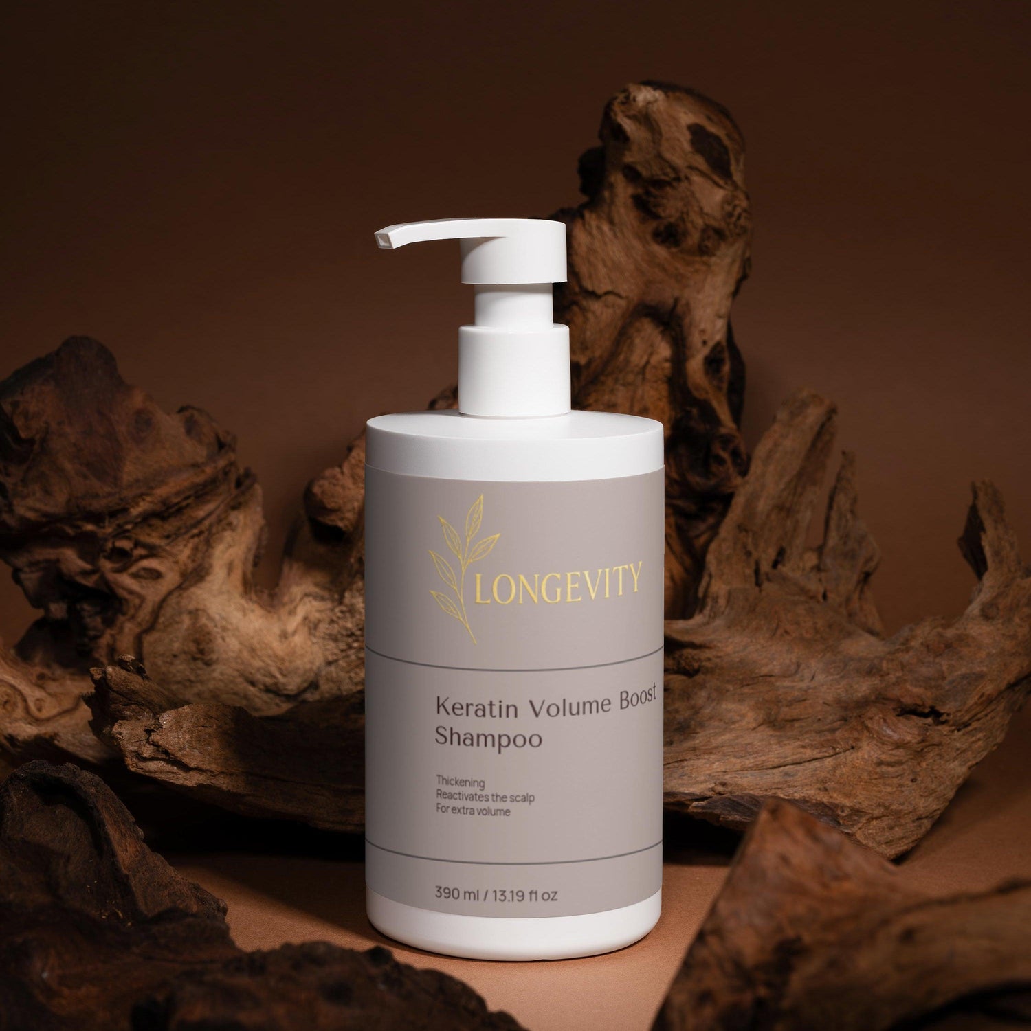 SELNAMED Longevity Sensitive Scalp Shampoo in 400ml bottle, showing brown bottle with label and creamy shampoo inside.