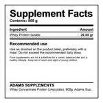 ADAMS SUPPLEMENTS Whey Concentrate Protein chocolate flavor, 908 g tub front view