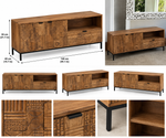 Hand-carved mango wood TV stand from homes, featuring intricate carved details and a sturdy wooden construction for home decor.