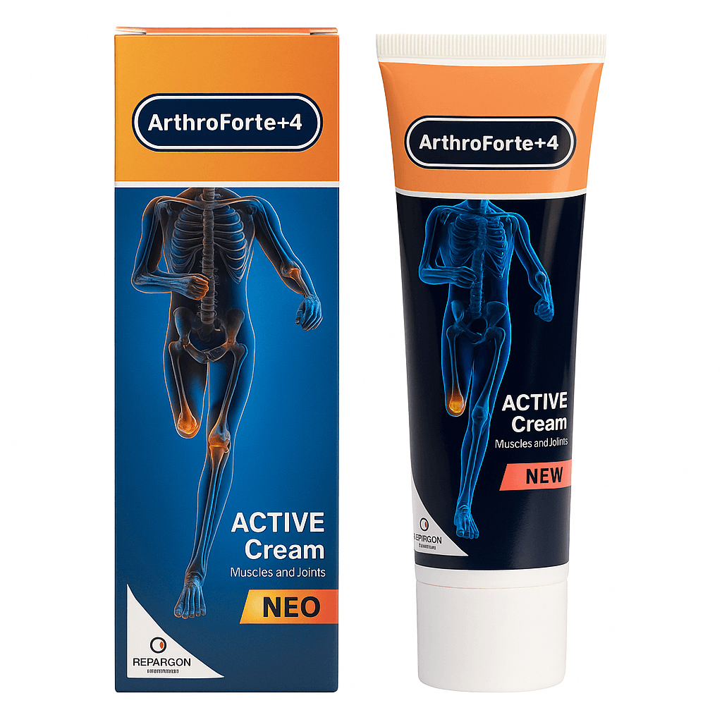 EPTAGON Arthro Forte+4 Pain Relief Cream in 100ml tube, showing the white and blue packaging with product label.