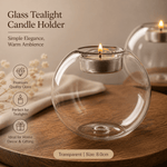 Crystal glass tealight candle holder with floating flame decor, elegant and transparent, perfect for stylish ambient lighting.