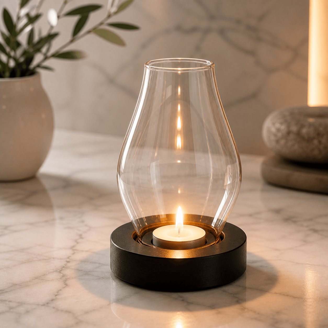 Elegant glass candlestick holder by TEMU, long windproof design, perfect for decorative candles and creating cozy ambiance.