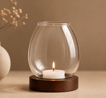 Elegant glass candlestick holder by TEMU, windproof design with a sleek, clear finish for decorative candle display.