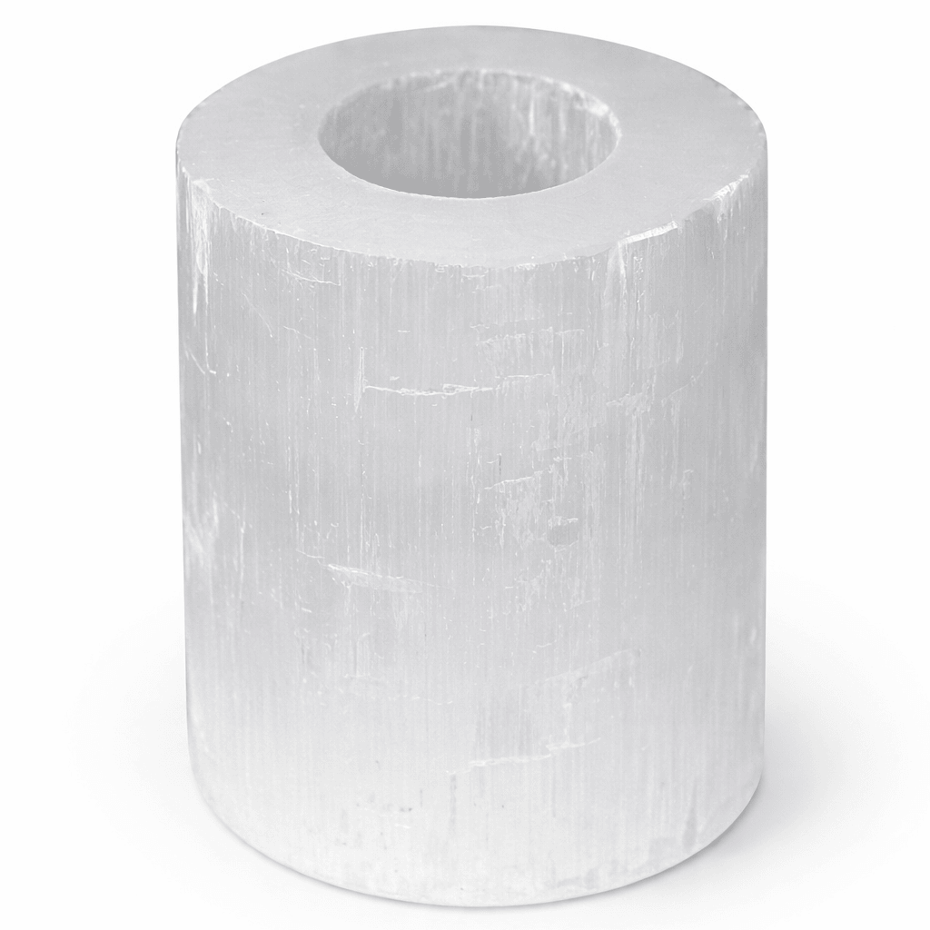 AW Gifts Selenite Cylinder Candle Holder, elegant white mineral accessory with smooth, polished surface for decorative use