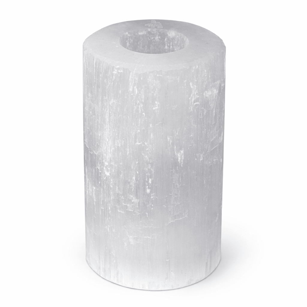 AW Gifts Selenite cylinder candle holder, elegant natural stone accessory with smooth, polished surface ideal for home decor.