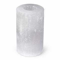 Selenite cylinder candle holder by AW Gifts, elegant accessory with smooth translucent surface and natural crystal appearance